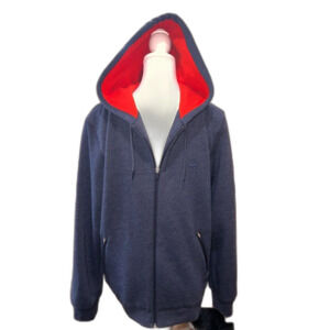 Lacoste Motion Navy Full Zip Hoodie Men's Size 4 Small Red Lined Hood Wool Blend